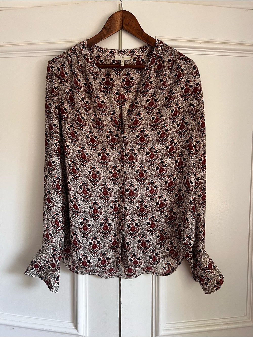 Joie Women's Long-Sleeve Floral Print Blouse in Burgundy and Cream